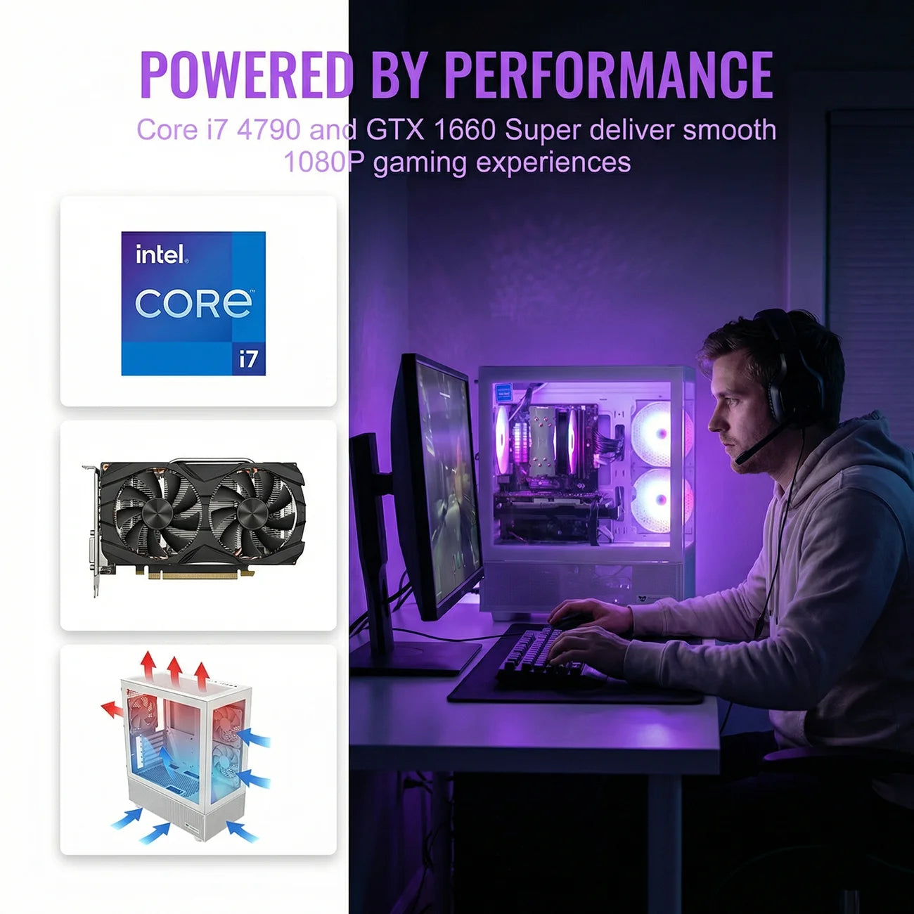 Gaming PC Desktop Computer, Intel Core I7 up to 4.0Ghz, GTX 1660 Super 6GB, 16GB RAM, 512GB M.2 SSD, BX3 550W 80PLUS Bronze PSU, Wifi 5, RGB Fan X5, Windows 11 Home, White PC