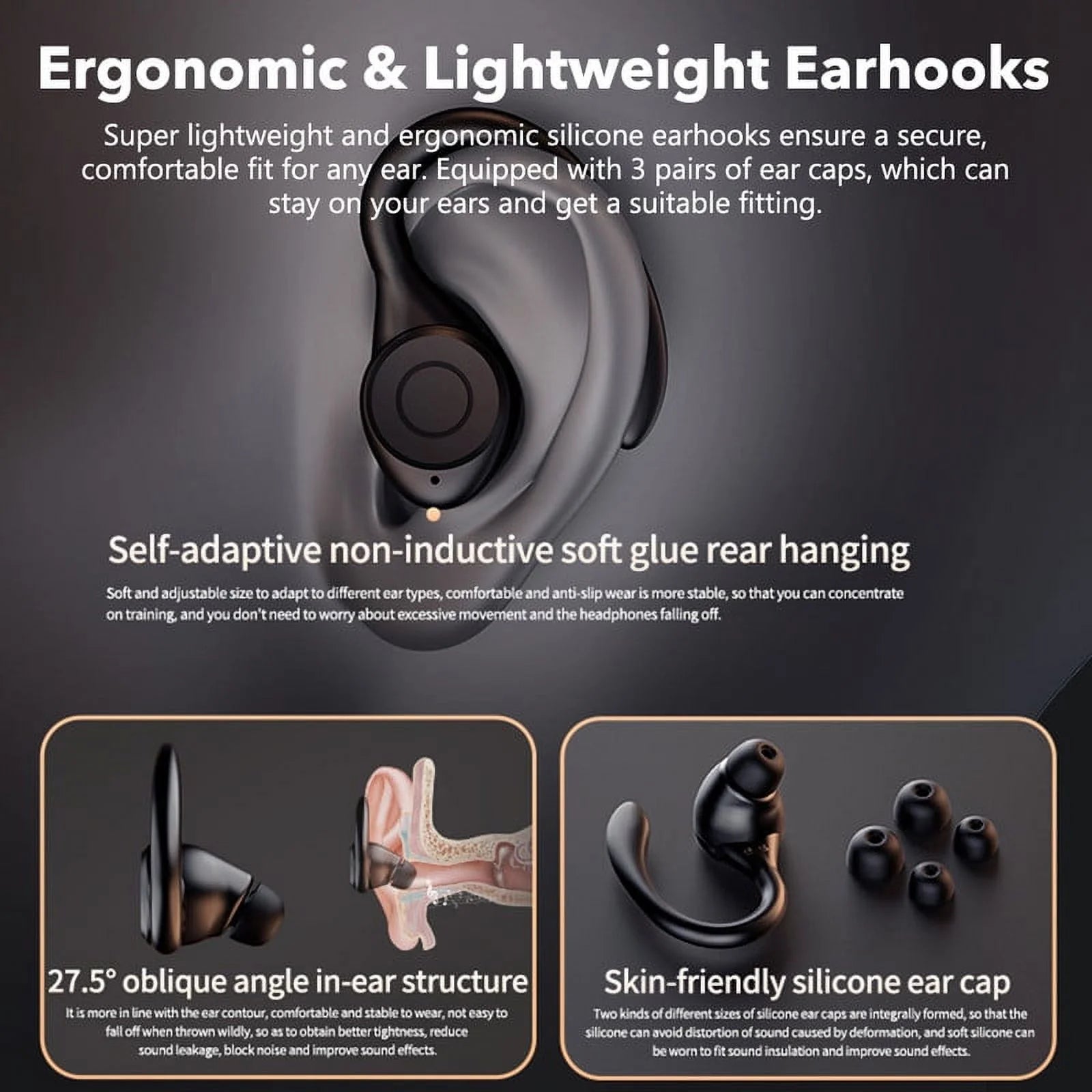 Wireless Earbuds Bluetooth 5.3 TWS Headphones LED Diaplay Hi-Fi Sweatproof Noise Canceling Earhooks Earphone with Charging Case