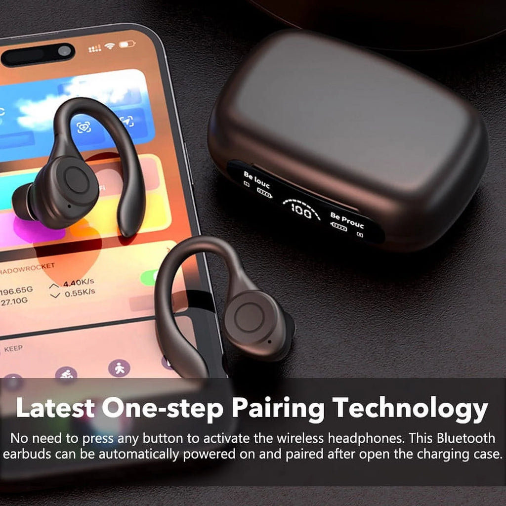 Wireless Earbuds Bluetooth 5.3 TWS Headphones LED Diaplay Hi-Fi Sweatproof Noise Canceling Earhooks Earphone with Charging Case