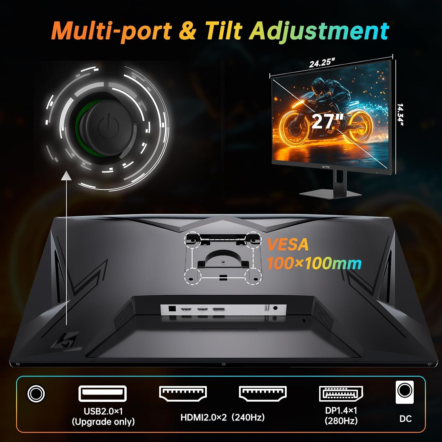 27 Inch 280Hz 240Hz Gaming Monitor, FHD 1080P PC Computer Monitor, Fast VA Panel, 1Ms GTG, Freesync G-Sync Compatible, HDR Support, 126% Srgb, HDMI and Displayport Inputs, H27E22P