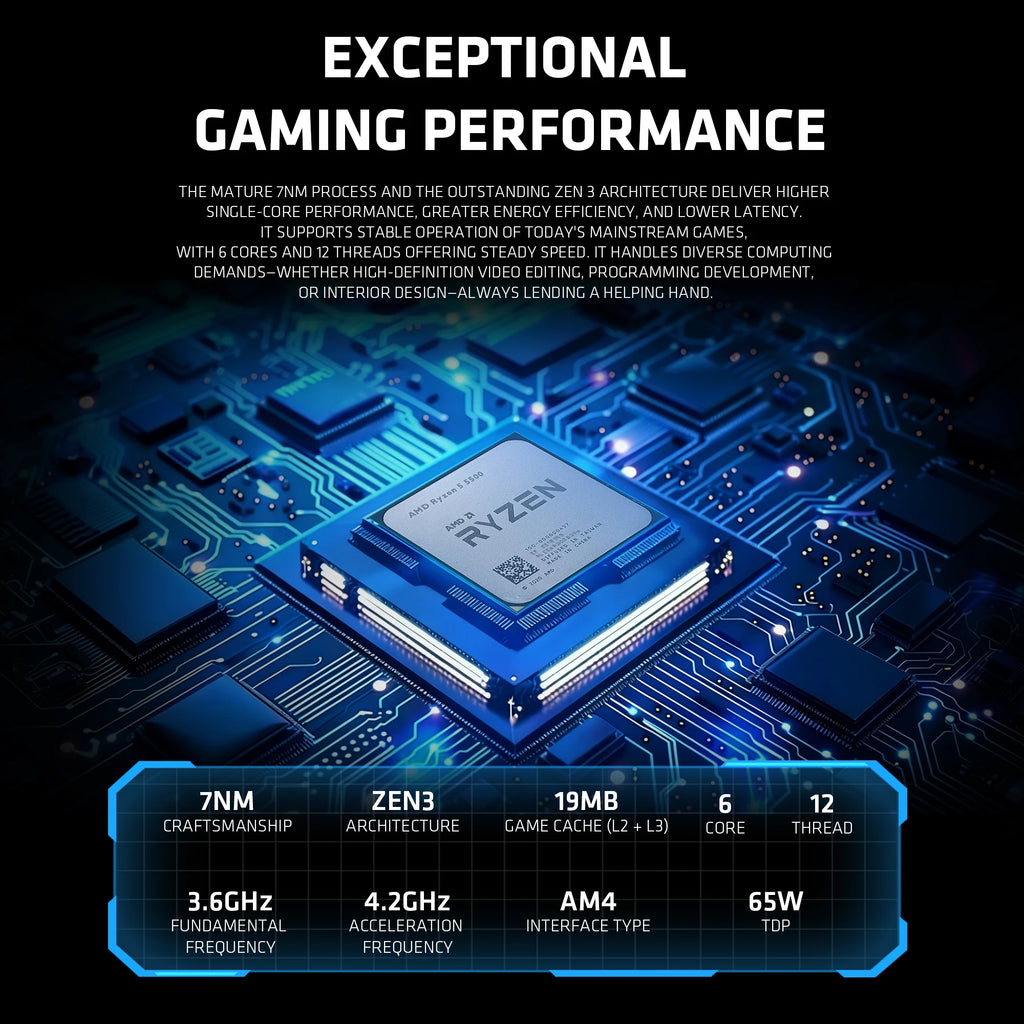 AMD Ryzen 5 5500 Gaming Desktop 16GB(8G*2) DDR4 3600 1T NVME SSD 3050 Graphics Card Win11 Home Gamer Desktop PC in US