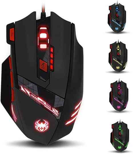 Black gaming mouse with customizable LED lights