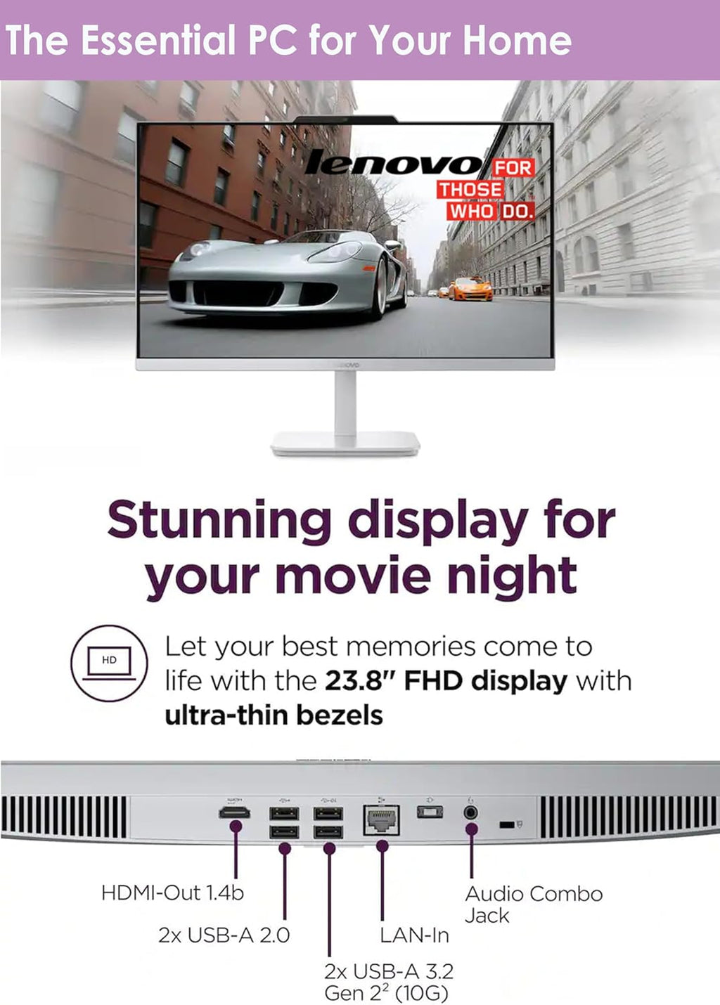 All in One Desktop, Intel Ultra-Fast 4-Core CPU| 24'' FHD Display| 16GB RAM, 256GB Pcie SSD on Board plus 512GB HDD External | Wi-Fi 6| Bluetooth| RJ-45| Windows 11 | HDMI | Wireless KB & Mouse