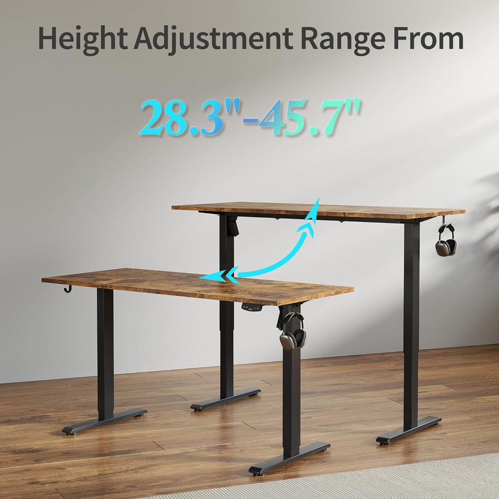Electric Standing Desk, 55 X 24 Inches Height Adjustable Desk, Sit Stand up for Work Office Home, Ergonomic Rising Computer Table with Memory Preset, Rustic Brown