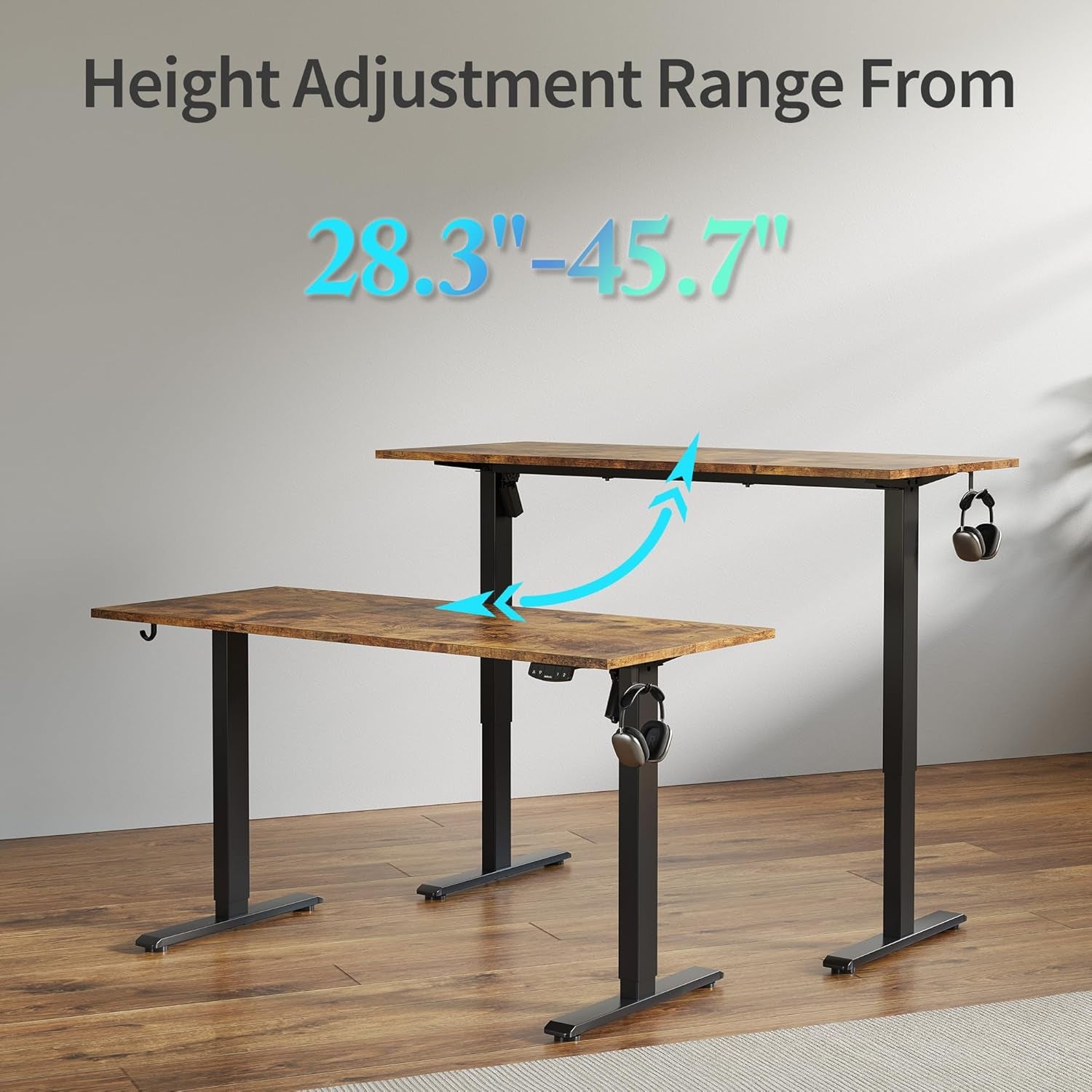 Electric Standing Desk, 55 X 24 Inches Height Adjustable Desk, Sit Stand up for Work Office Home, Ergonomic Rising Computer Table with Memory Preset, Rustic Brown