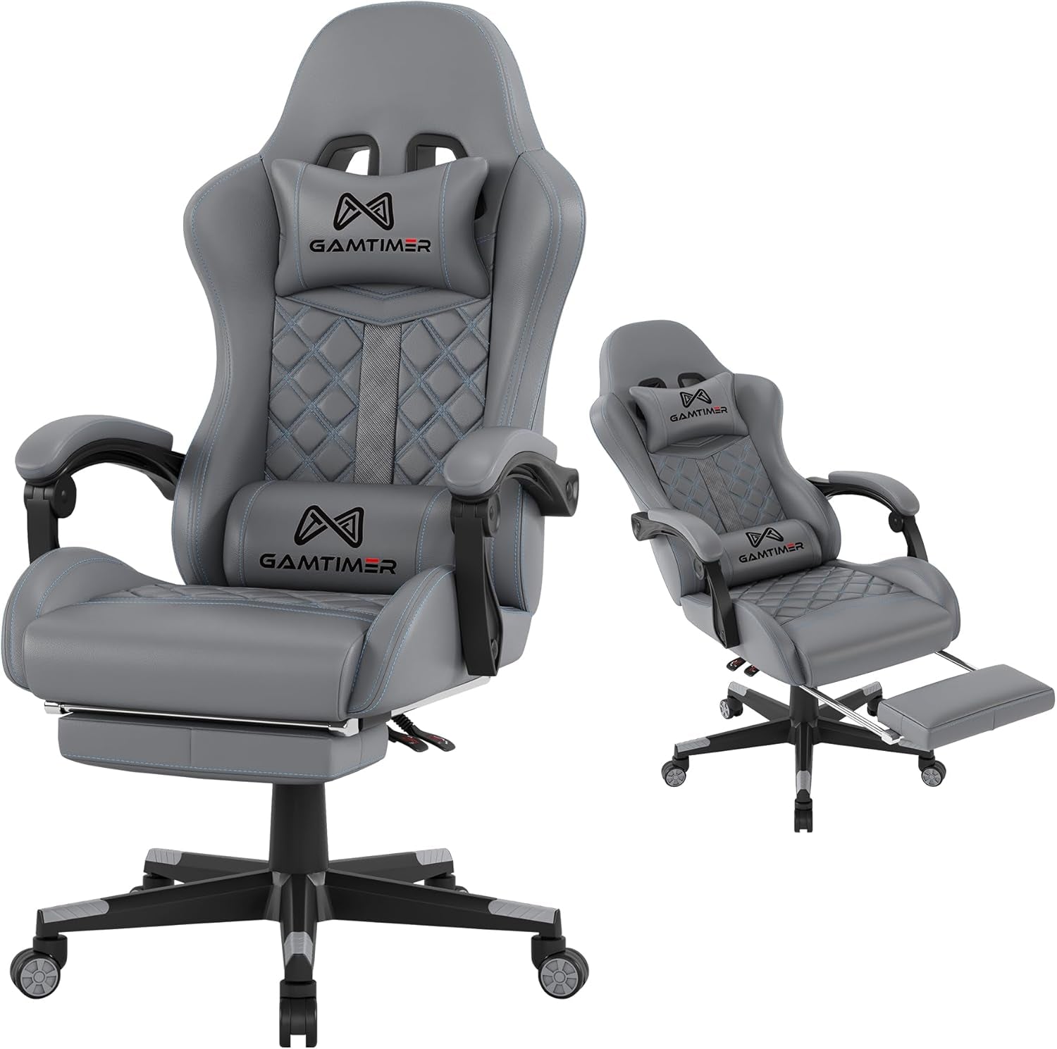 Gaming Chair, 400 Lbs Adult Chair, High Back Computer Chair with Footrest and Linked Armrests, Office Video Game Chair with Lumbar Support (Grey)