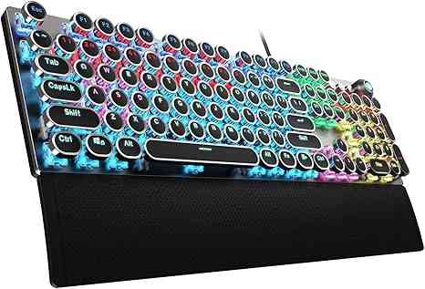 Colorful RGB gaming keyboard with ergonomic design and backlit keys