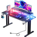 55 Inch Gaming Desk with LED Lights & Power Outlet, Computer Gamer Desk with Monitor Stand