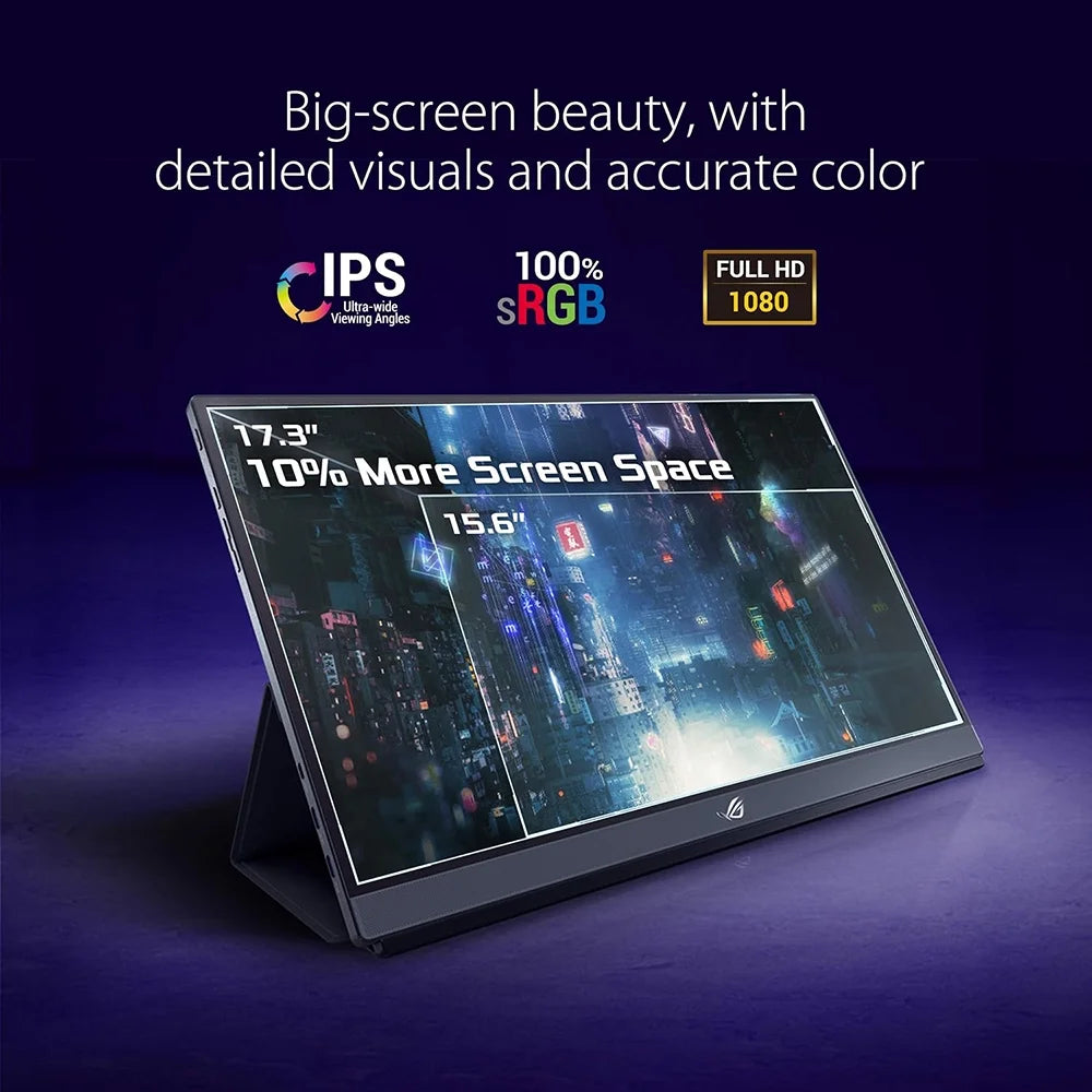 ROG Strix 17.3" 1080P Portable Gaming Monitor (XG17AHPE) - Full HD, IPS, 240Hz, 3Ms, Adaptive-Sync, Smart Case, Ultra-Slim, USB-C Power Delivery, Micro HDMI, for Laptop, PC, Phone, Console