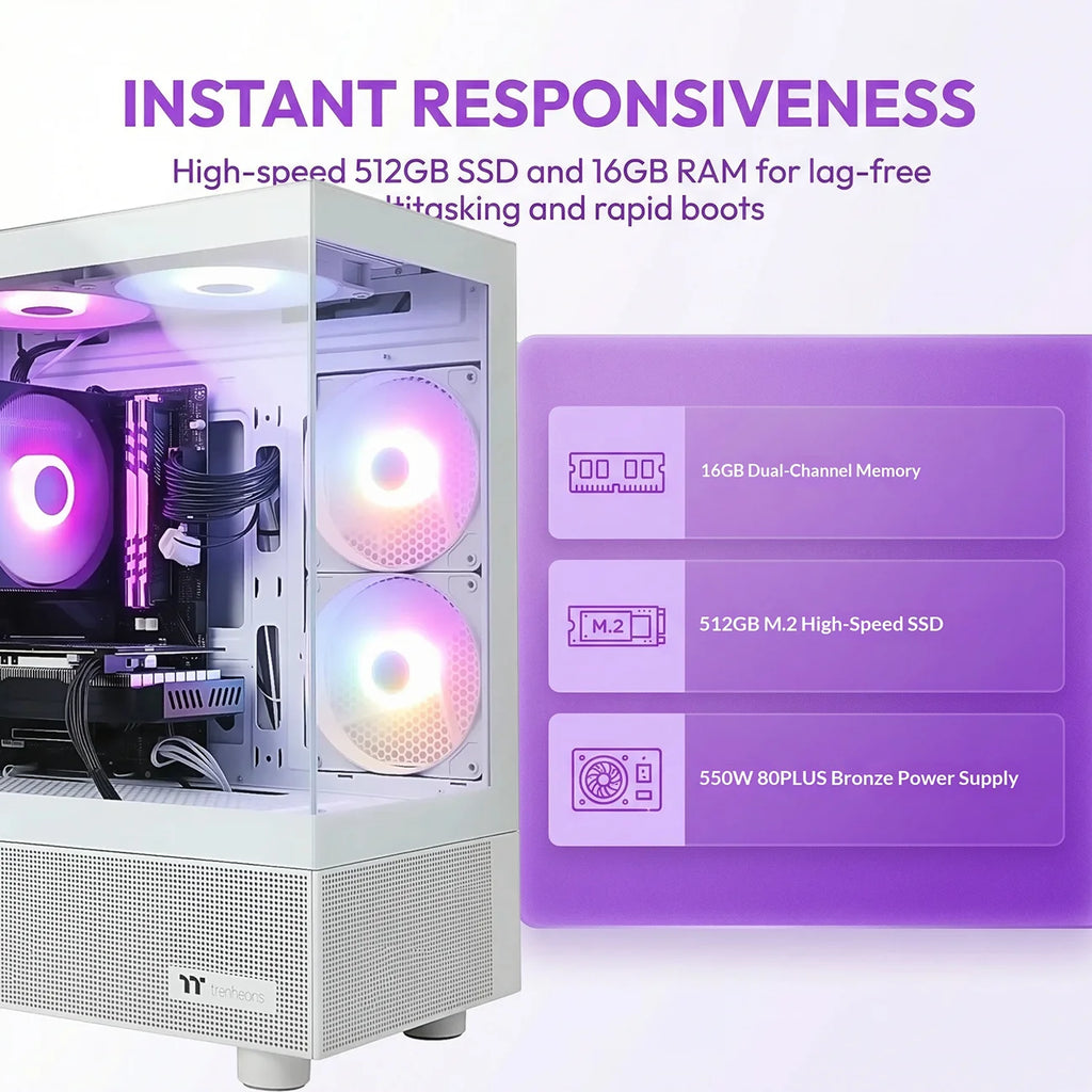 Gaming PC Desktop Computer, Intel Core I7 up to 4.0Ghz, GTX 1660 Super 6GB, 16GB RAM, 512GB M.2 SSD, BX3 550W 80PLUS Bronze PSU, Wifi 5, RGB Fan X5, Windows 11 Home, White PC