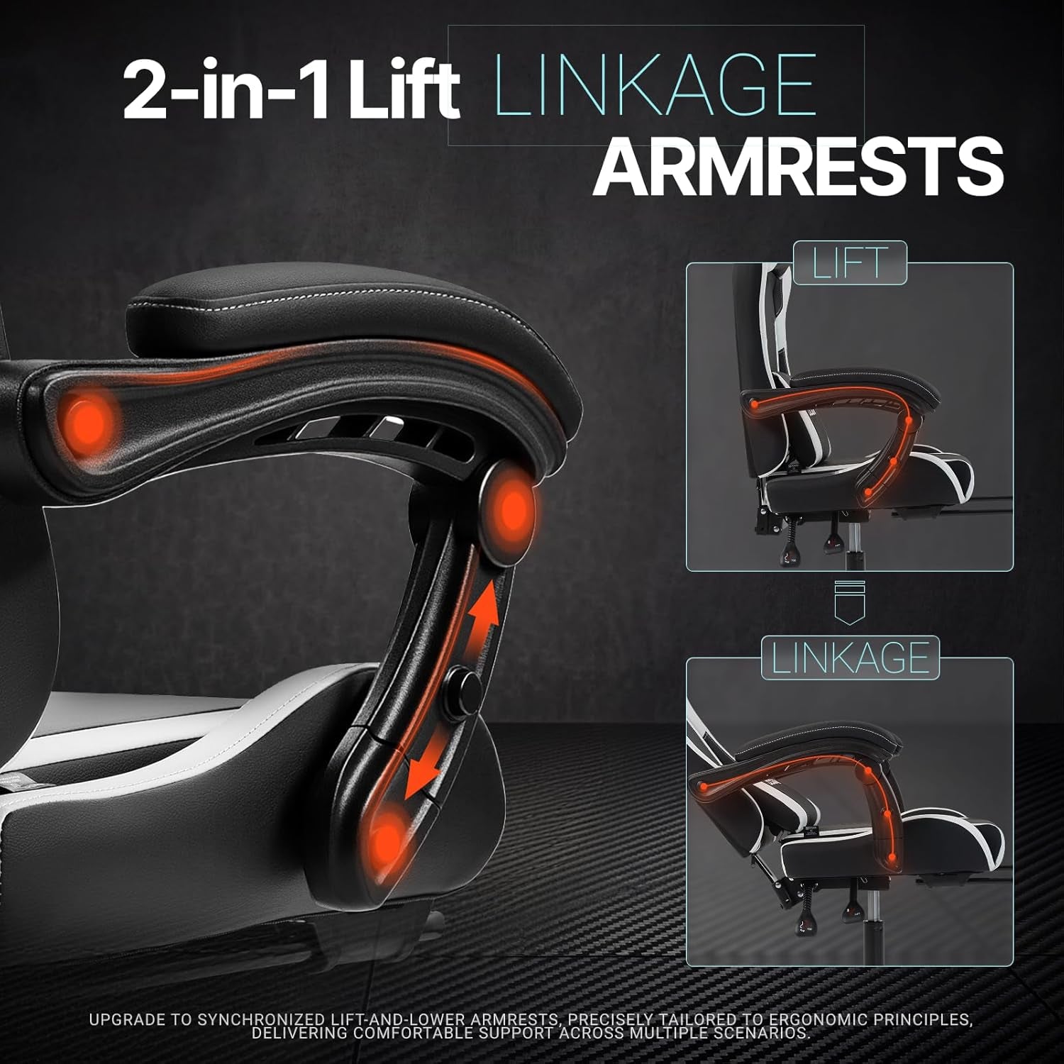 Gaming Chair Ergonomic, Massage Lumbar Support, Footrest, Adjustable Height & Headrest Pillow, Heavy Duty 330Lbs Office Chair, Comfortable for Back Pain Relief Long Gaming Streaming Black White