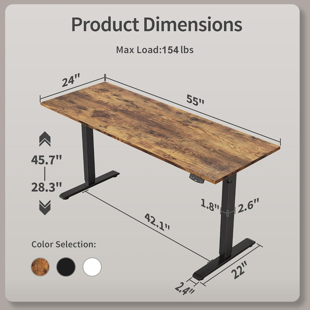 Electric Standing Desk, 55 X 24 Inches Height Adjustable Desk, Sit Stand up for Work Office Home, Ergonomic Rising Computer Table with Memory Preset, Rustic Brown
