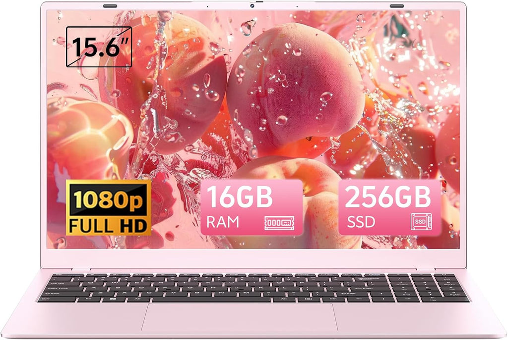 15.6 Inch Pink Laptop with Pentium Gold 6500Y(Up to 3.4Ghz), 16GB RAM 256GB SSD,1080P Full HD, Usb-C,Wifi 5,Bt5.0,Pink Computer Laptops for School, Business