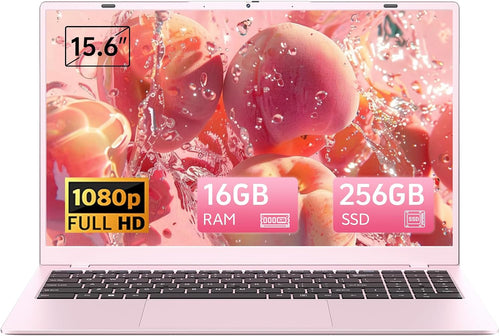 15.6 Inch Pink Laptop with Pentium Gold 6500Y(Up to 3.4Ghz), 16GB RAM 256GB SSD,1080P Full HD, Usb-C,Wifi 5,Bt5.0,Pink Computer Laptops for School, Business