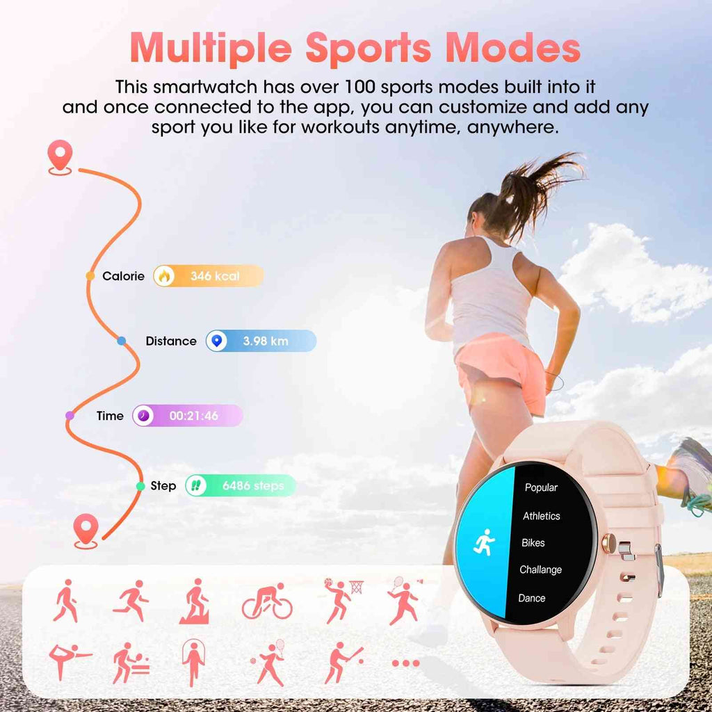 Smart Watch (Answer/Dial Call),1.39" Touch Display Fitness Tracker with Sport Modes, Smartwatch with IP68 Waterproof,Step Counter Watch Fits for Android (Pink)