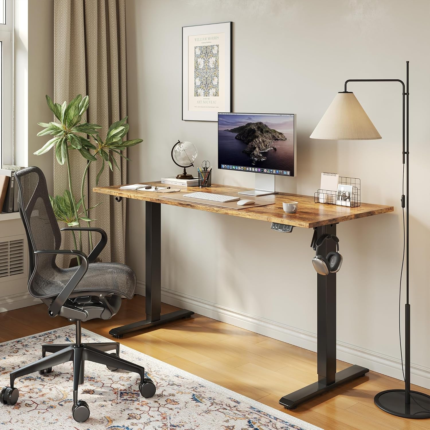 Electric Standing Desk, 55 X 24 Inches Height Adjustable Desk, Sit Stand up for Work Office Home, Ergonomic Rising Computer Table with Memory Preset, Rustic Brown