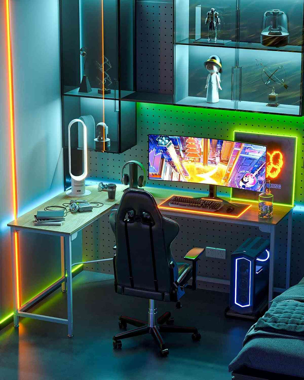 Modern L-Shaped Desk 66'' Corner Computer Desk Home Office Study Workstation Wood & Steel PC Laptop Gaming Table