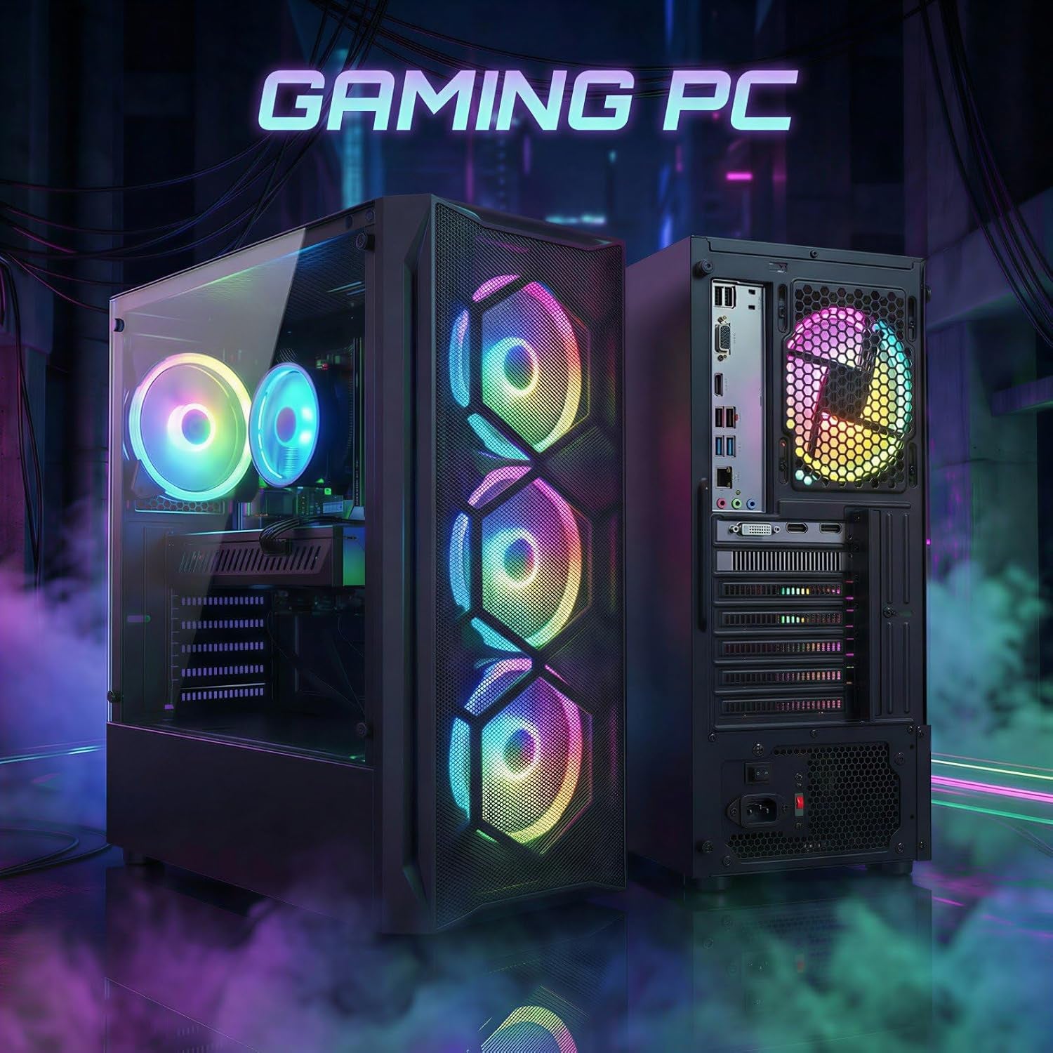 Gaming PC Desktop Computer, Intel Core I7 up to 3.9Ghz, Radeon RX 580 8G, 16G RAM, 512G SSD, Wifi 6, BT 5.0, RGB Fan X4, Windows 11 Home
