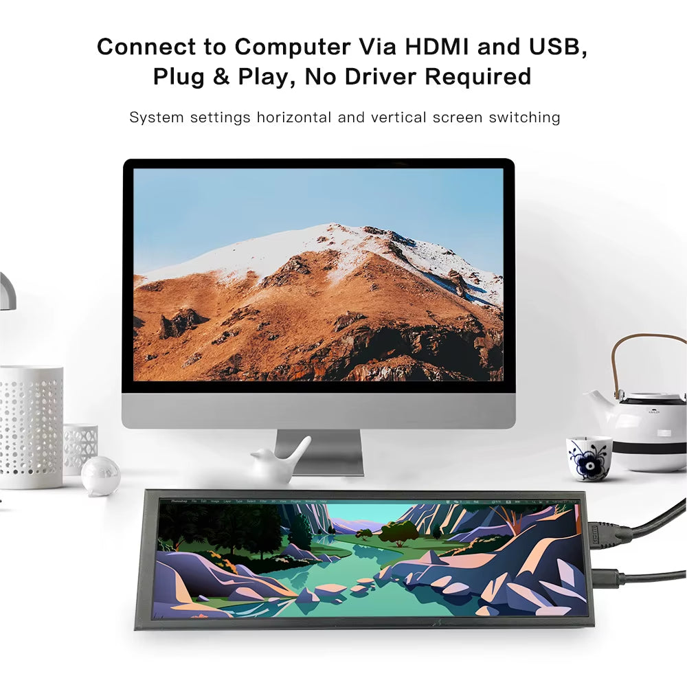 7.9 Inch 400X1280 IPS AIDA64 Mini Gaming Monitor CPU Temperature Display HDMI Secondary Monitor for Computer Case Raspberry Pi