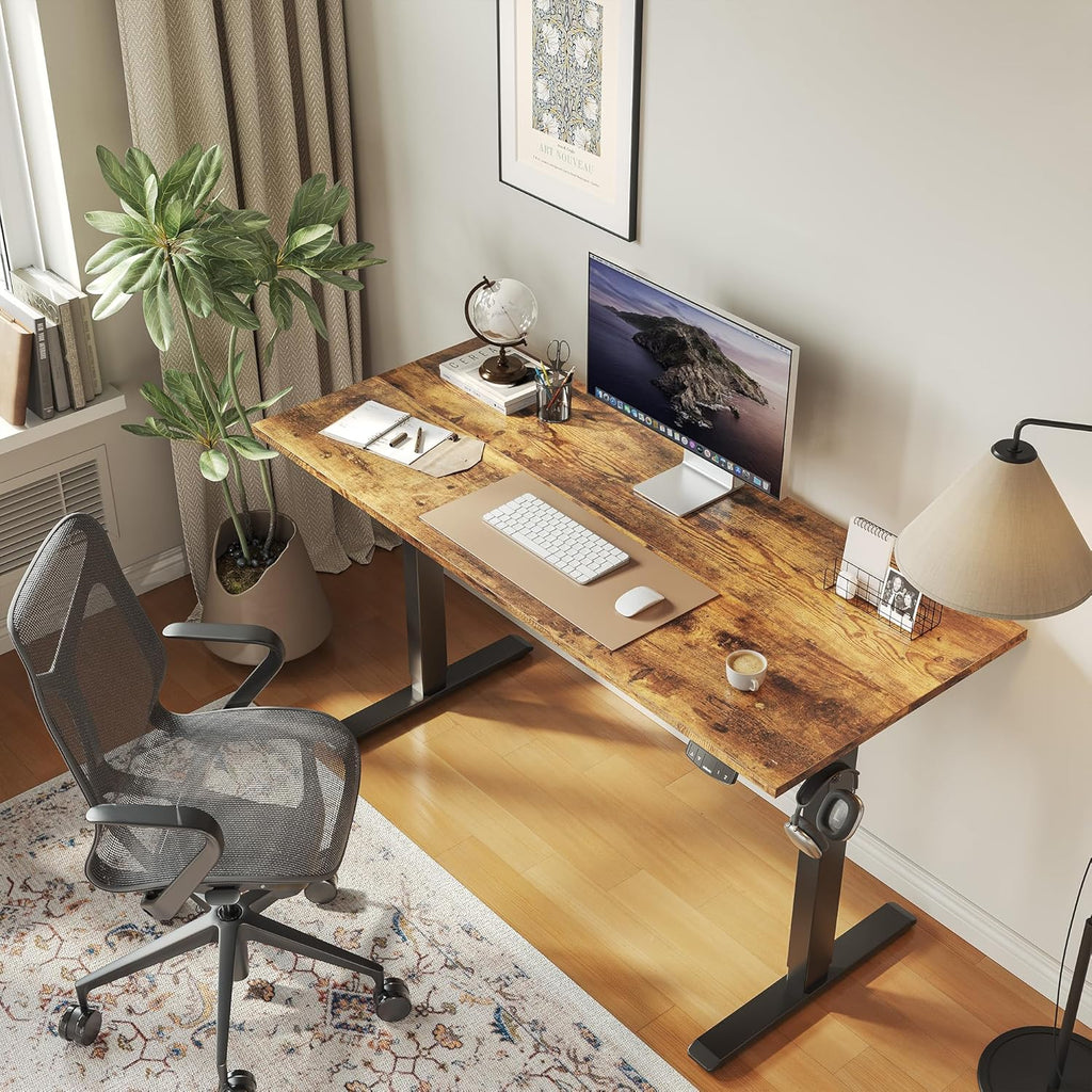 Electric Standing Desk, 55 X 24 Inches Height Adjustable Desk, Sit Stand up for Work Office Home, Ergonomic Rising Computer Table with Memory Preset, Rustic Brown