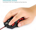 Gaming mouse with ergonomic design and red and black color scheme