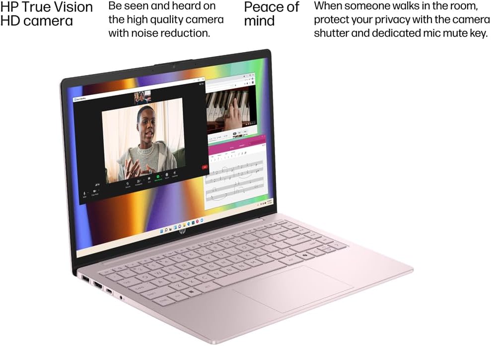 HP Laptop 2026 Edition with Copilot AI, 16GB RAM, 256GB SSD + 128GB UFS, Intel Processor, Long Battery Life, Lightweight, 1 Year Office 365, Windows 11 Home S for Students & Office, Type-C HUB, Pink