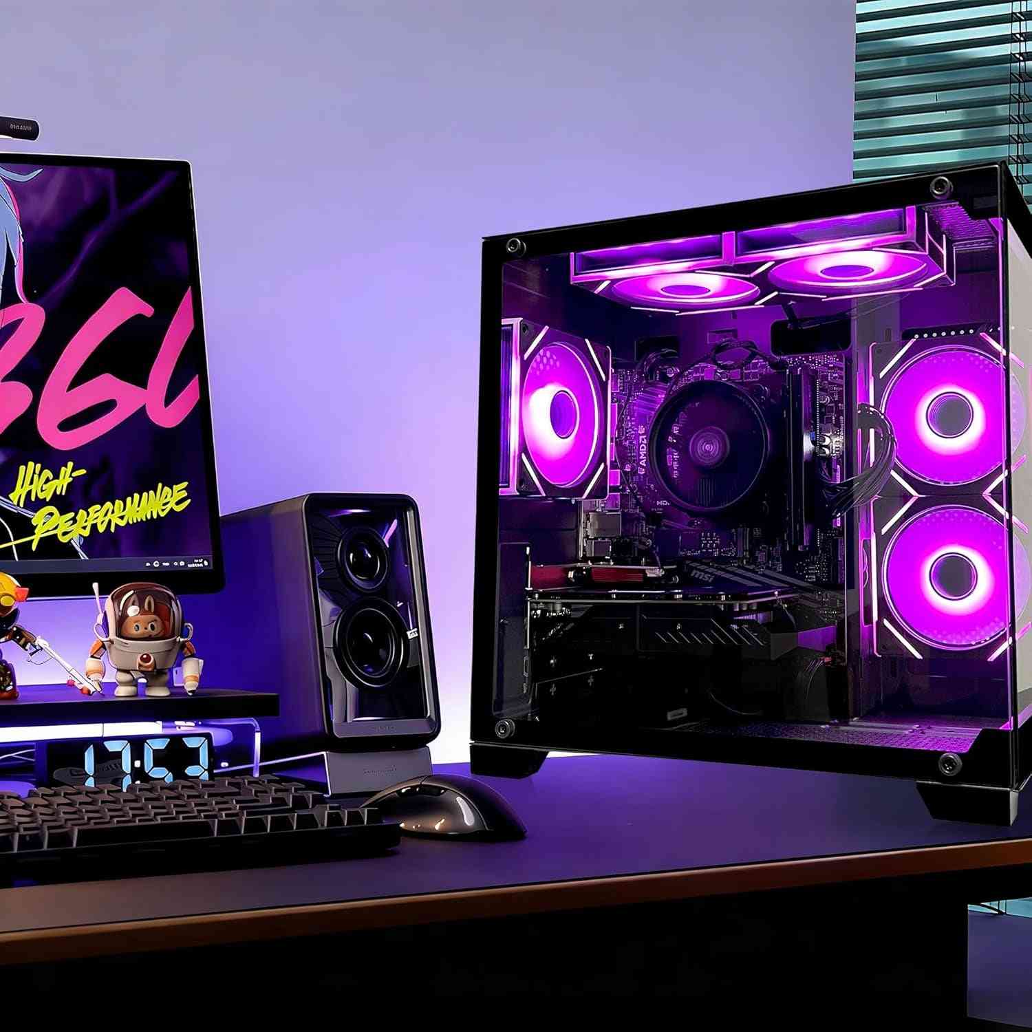 Gaming Desktop Computer PC,AMD Ryzen 5 5600,RTX3050 6GB,32GB DDR4 RAM and 1TB M.2 Nvme Pcle,Argb Fan,Wifi,Game Design Office Console,Sea View Room, Gaming PC Tower