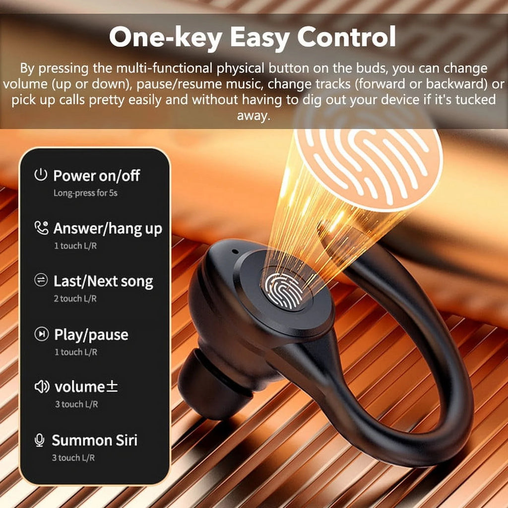 Wireless Earbuds Bluetooth 5.3 TWS Headphones LED Diaplay Hi-Fi Sweatproof Noise Canceling Earhooks Earphone with Charging Case