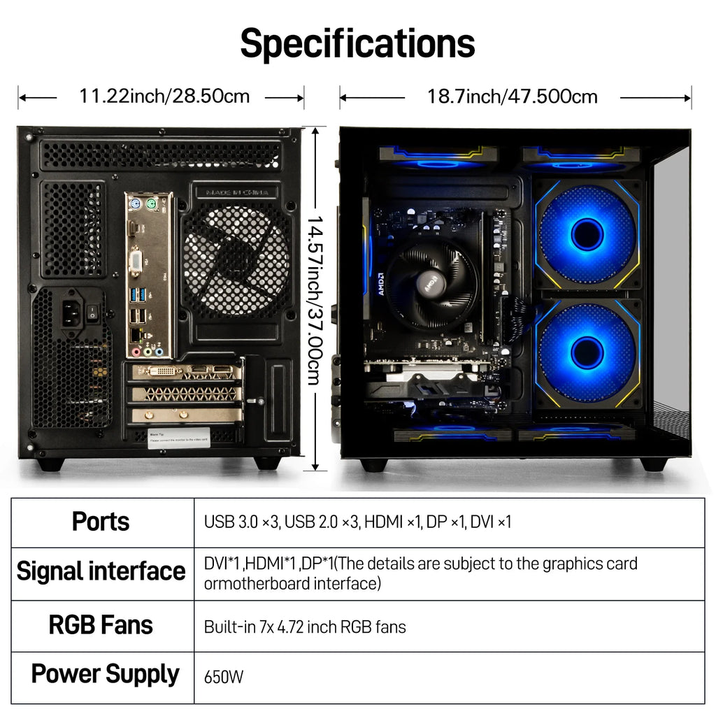 Gaming Desktop PC, AMD Ryzen 5 3500X, 16GB RAM, 512GB SSD, RX560 4G, Wifi6,Black