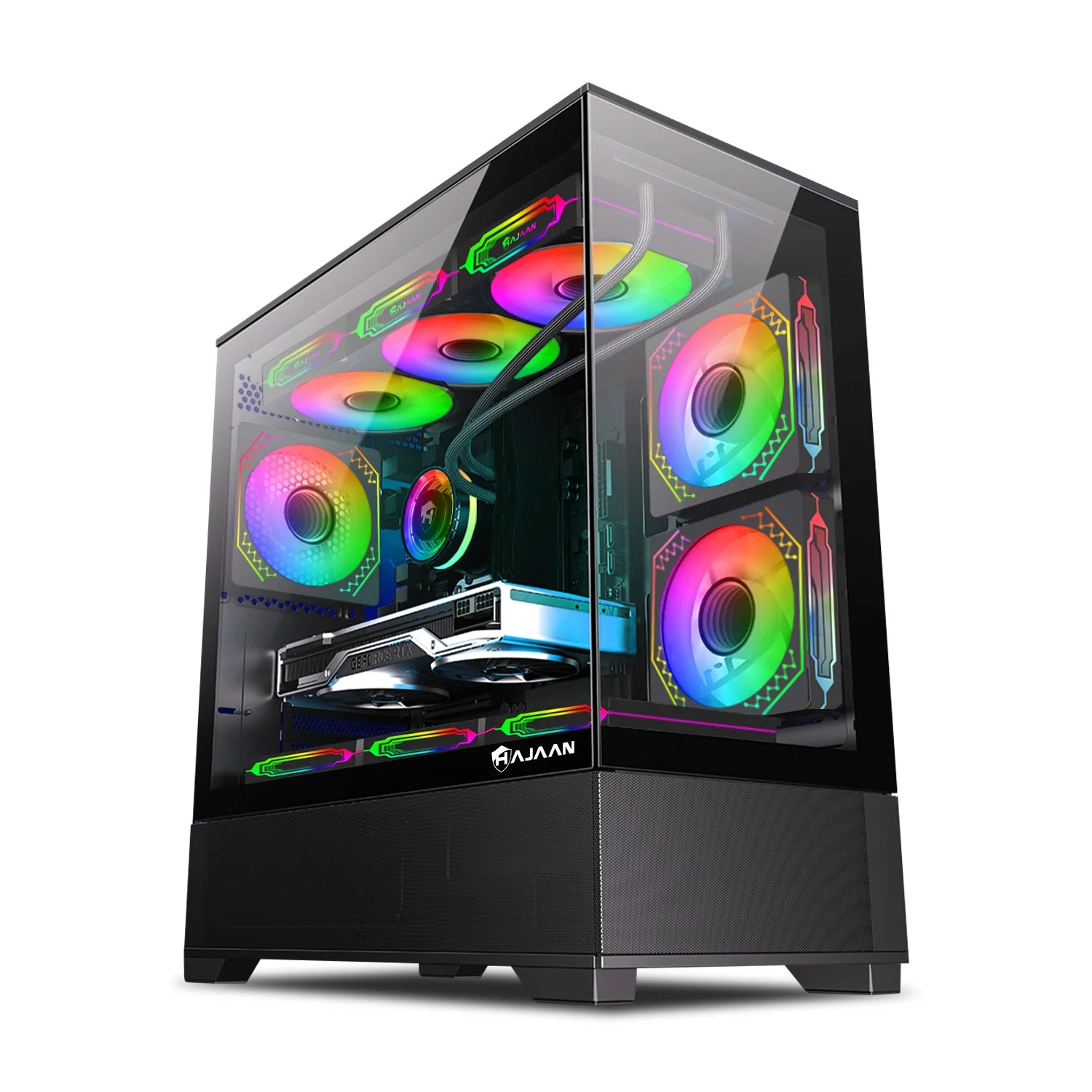 HAJAAN Superx Liquid Cooled Gaming PC Tower Desktop - MSI 27-Inch Curved Gaming Monitor Combo - 32GB DDR4 RAM - 1TB Nvme SSD - Wifi 6 - Bluetooth - Windows 11 Pro