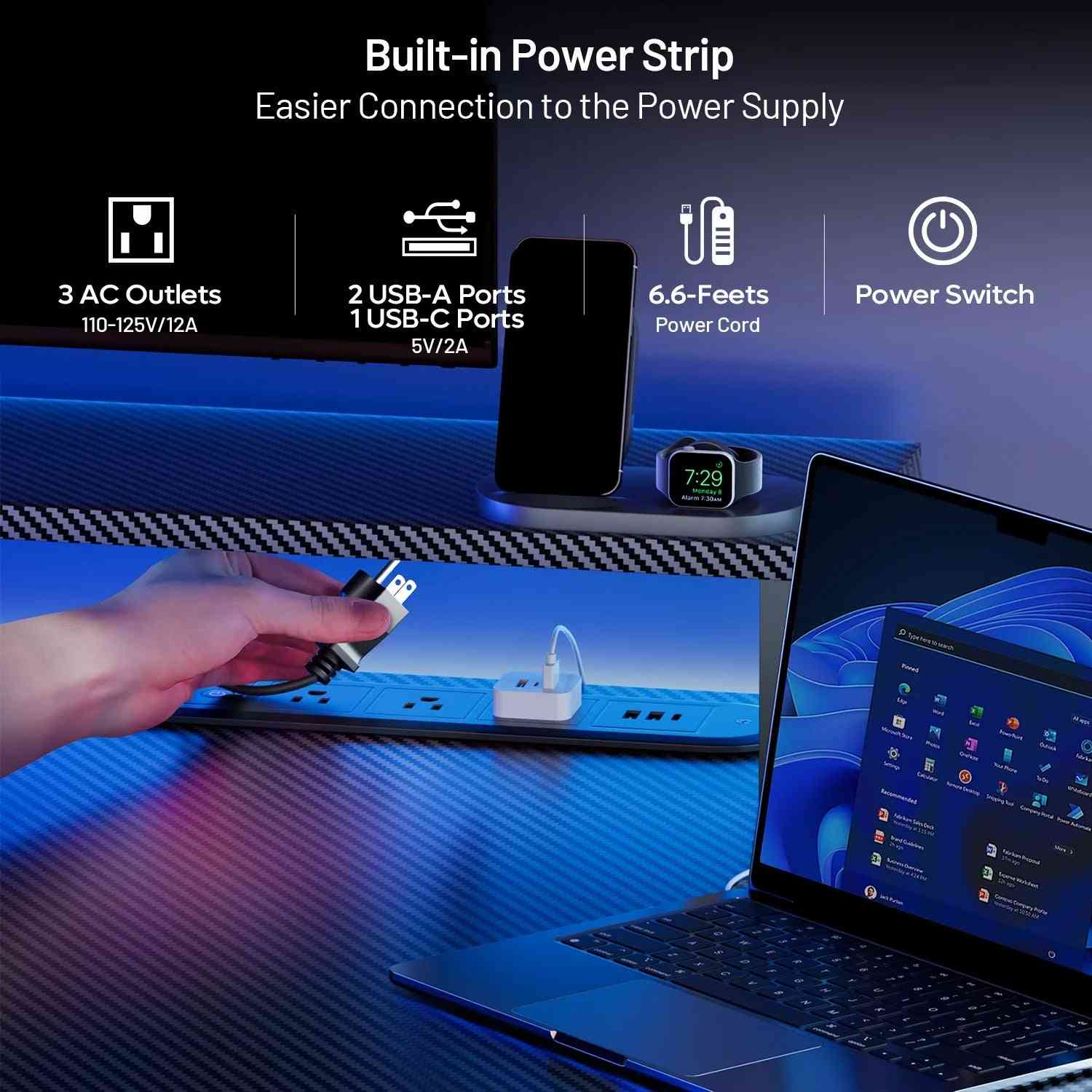 55 Inch Gaming Desk with LED Lights & Power Outlet, Computer Gamer Desk with Monitor Stand