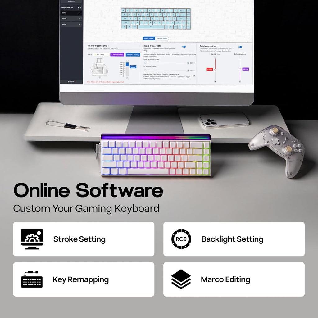 Aula Hero68 HE Wired Magnetic Gaming Keyboard, Rapid Hall Effect Keyboard with 0.01Mm Adjustable Actuation, 8Khz Polling, 5-Layer Sound Dampening, RGB Lightbox & Backlit (White)