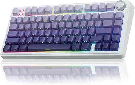 White wireless mechanical keyboard with RGB lighting and knob
