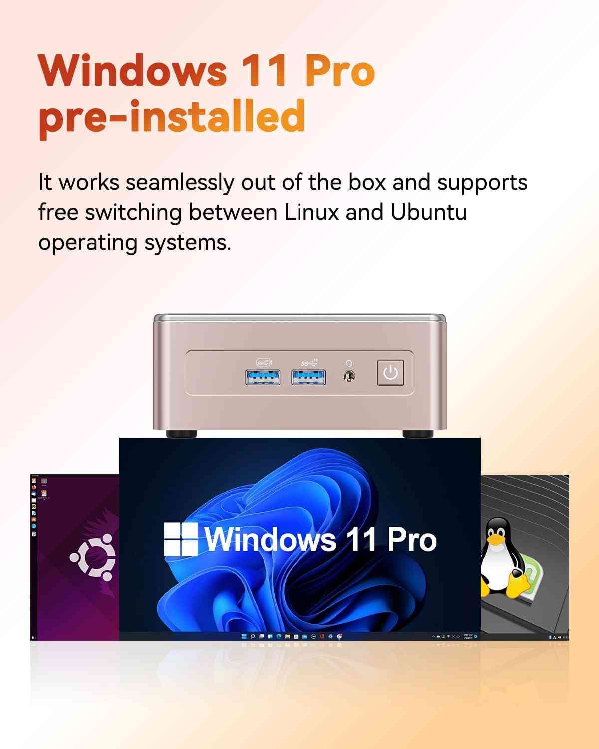 Windows 11 Pro pre-installed desktop computer with ports