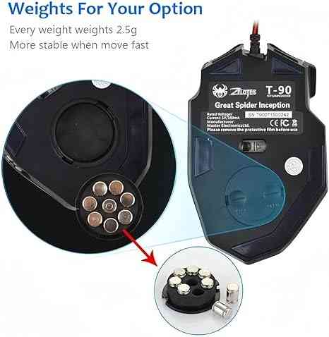 Gaming mouse with weight tuning and multiple DPI settings