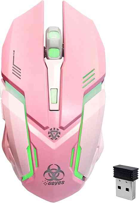 gaming mouse with RGB lighting and wireless USB receiver