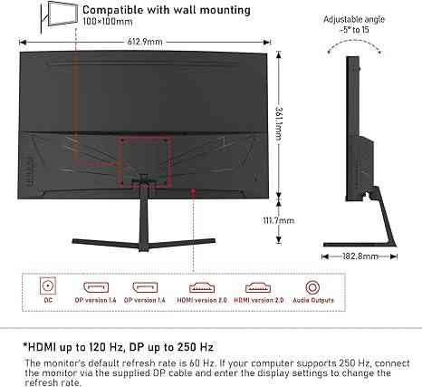 Gawfolk 27 Inch PC Computer Screen,1800R Curved Gaming 250Hz Monitors Limareoo Tech Default Title Default Title