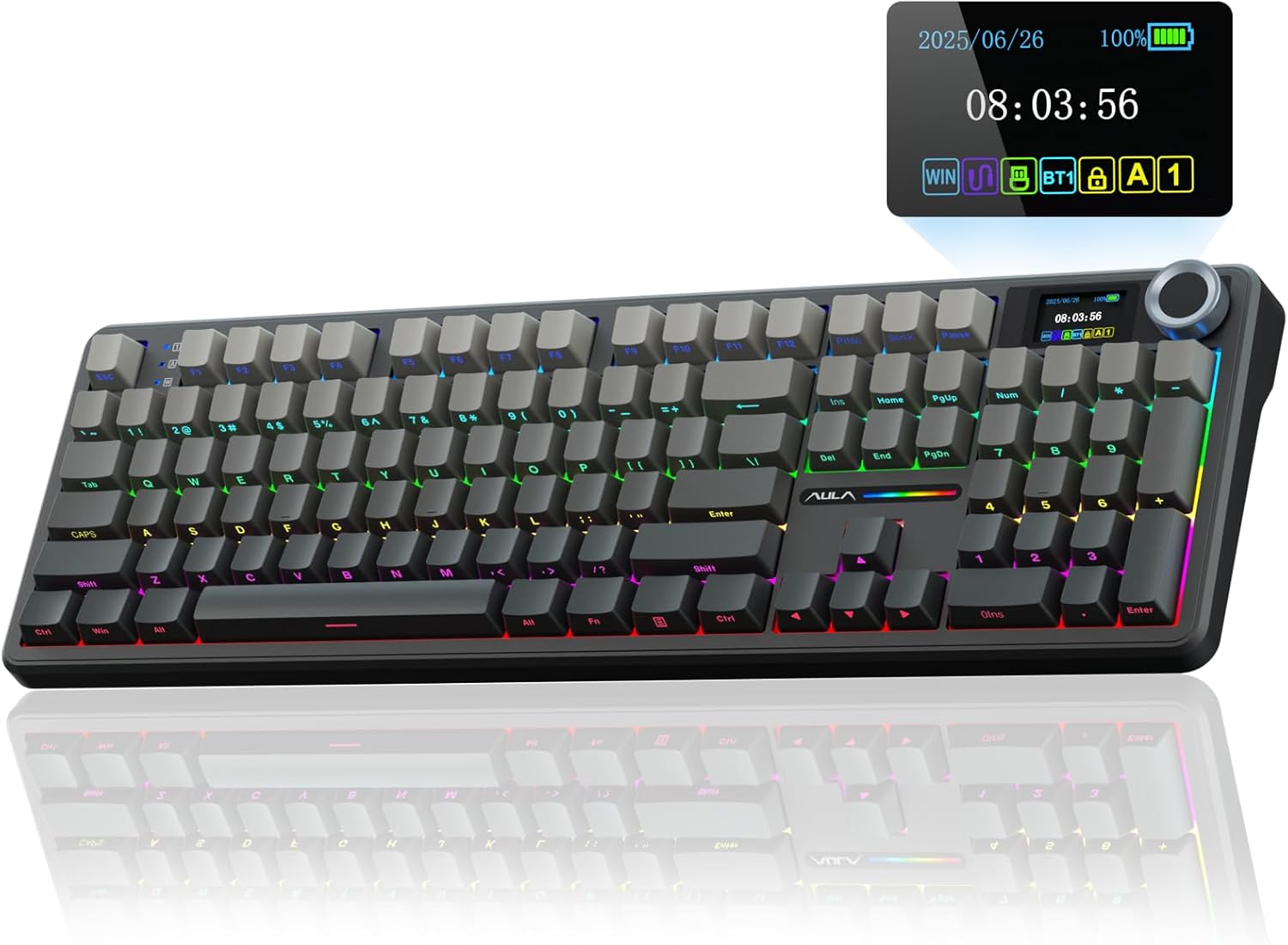 F108 PRO - Wireless Mechanical Keyboard with Screen & Knob,Full Size Keyboard with 8000Mah Battery,Pre-Lubed Switches,Side Printed PBT Keycaps,Rgb Backlit Hot Swappable Custom Gaming Keyboards