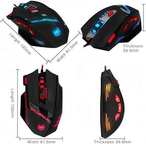 Gaming mouse with dimensions and RGB lighting effects