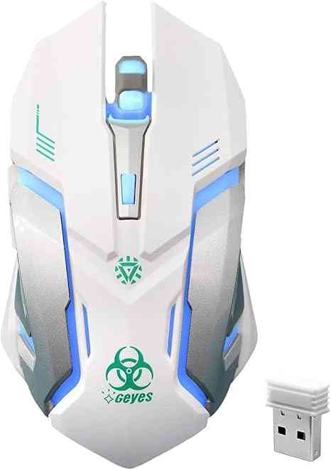 gaming mouse with RGB lighting and wireless USB receiver