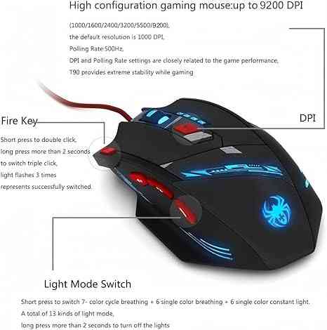 Gaming mouse with high DPI and customizable light modes