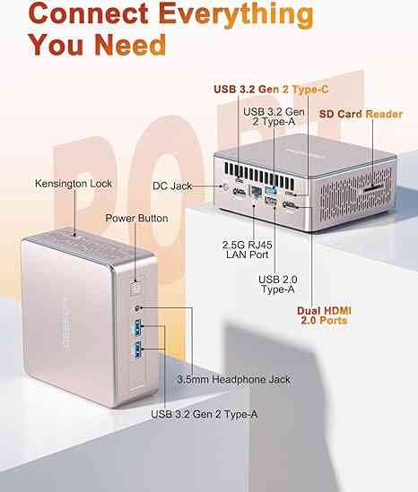 Desktop with multiple connectivity options including USB, HDMI, SD card reader