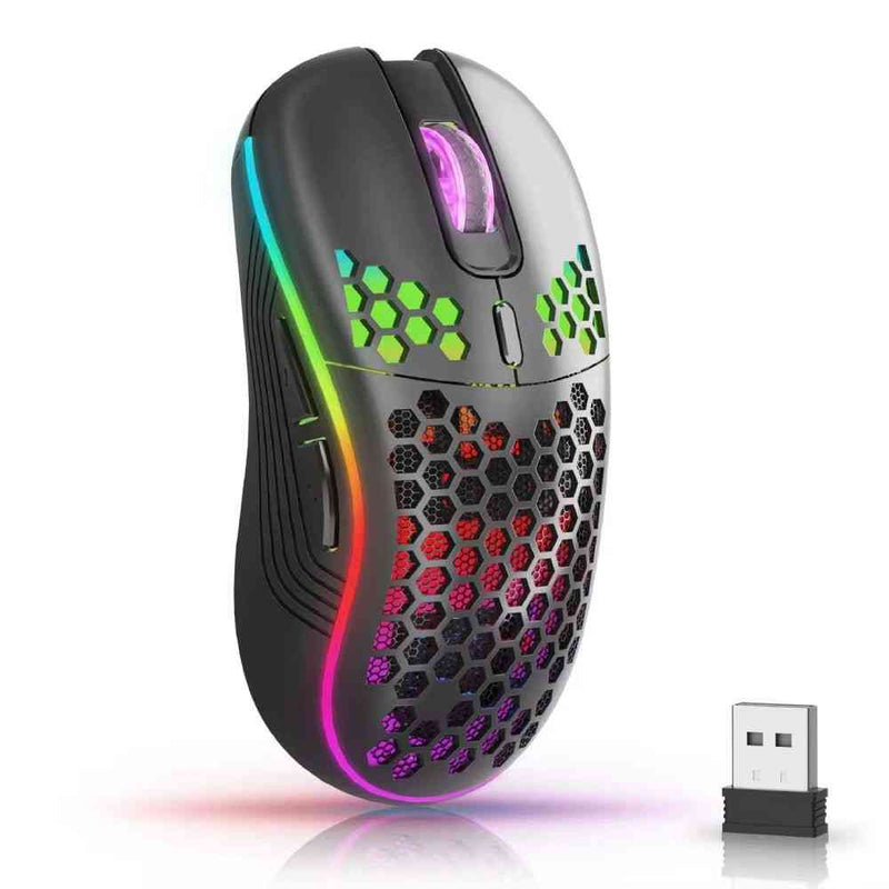 2.4G Wireless Mouse with RGB Backlit 6-Button Black White