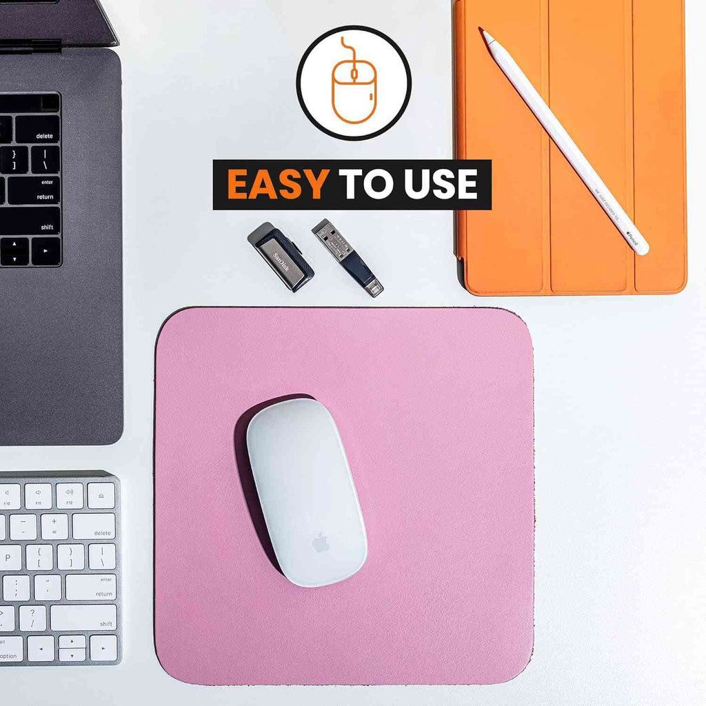 Pink Leather Mouse Pad (Genuine Leather), 9 X 9 Inch | Mouse Pads for Wireless Mouse | Cute Mouse Pad | Thick Mouse Pad | Leather Mouse Pad | Mouse Pad Pink