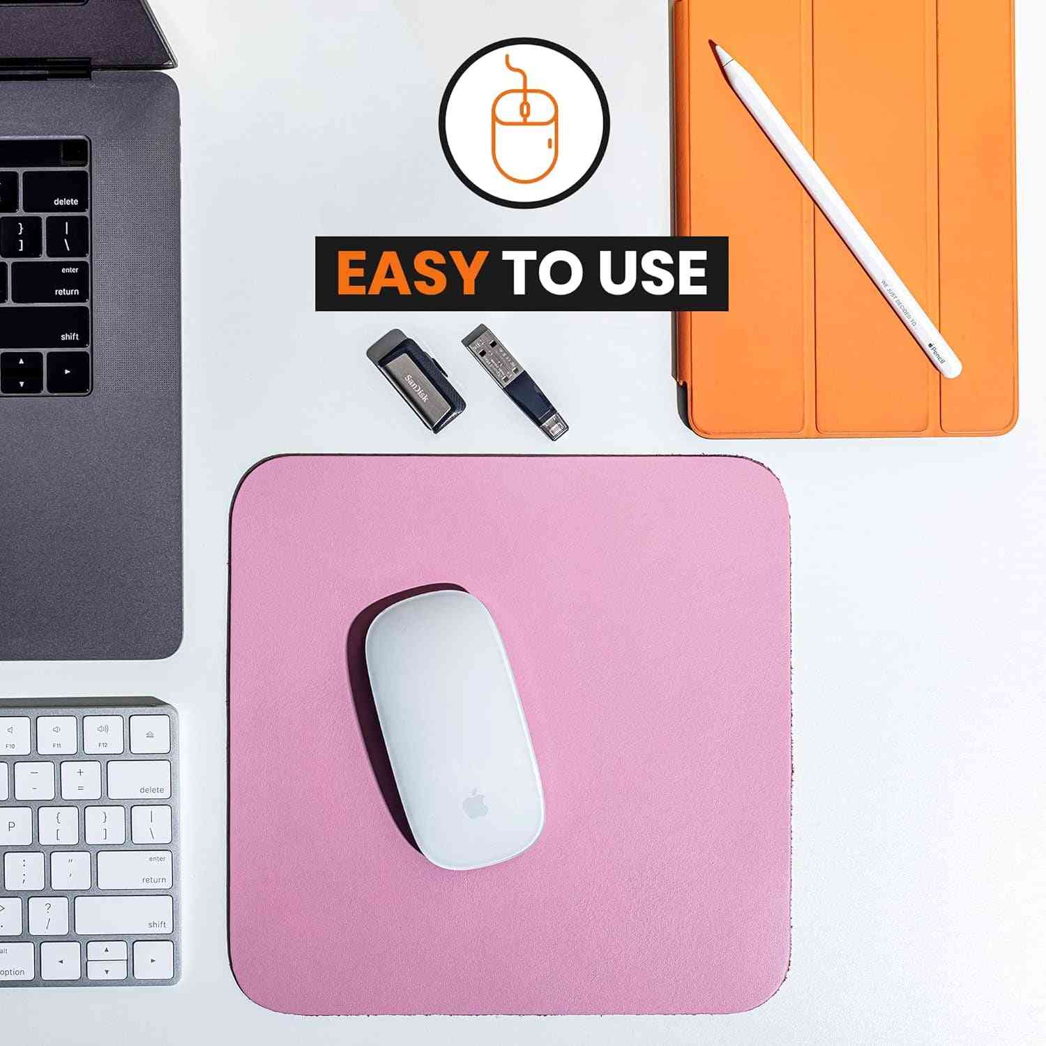 Pink Leather Mouse Pad (Genuine Leather), 9 X 9 Inch | Mouse Pads for Wireless Mouse | Cute Mouse Pad | Thick Mouse Pad | Leather Mouse Pad | Mouse Pad Pink