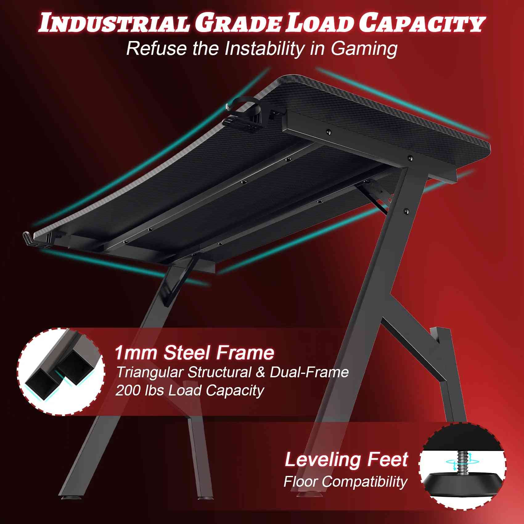 47 Inch Gaming Desk, Ergonomic Gamer Table, Computer Table, Pc Workstation