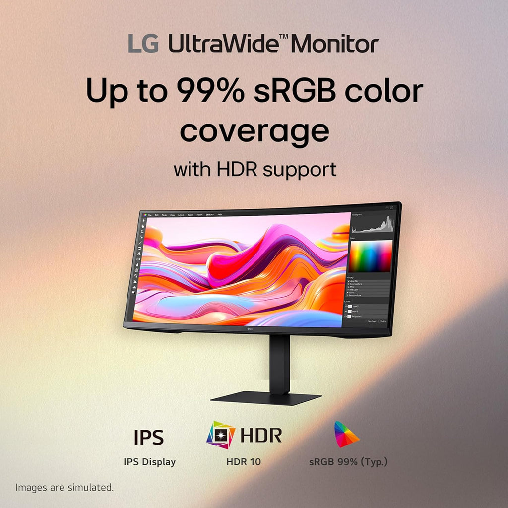 LG 34U650A-B 34-Inch Ultrawide WQHD (3440 X 1440) IPS Curved Wide Computer Monitor, 100Hz, HDR10, Built-In Speaker, HDMI, Displayport, USB Type-C PD 96W, Tilt/Height/Swivel Adjustable Stand, Black