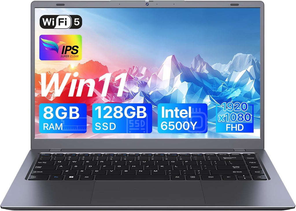 2026 Laptop Computer, Pentium Gold 6500Y (Beat Celeron, up to 3.4Ghz), 8GB RAM 128GB SSD, Bluetooth, Wifi, HDMI, USB-C PD, Privacy Webcam, 38Wh Battery, Thin & Portable Laptops, Work/Business