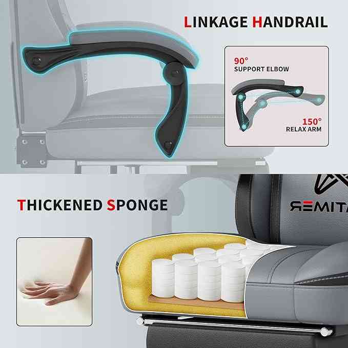 Gaming chair with thickened sponge padding and link armrest