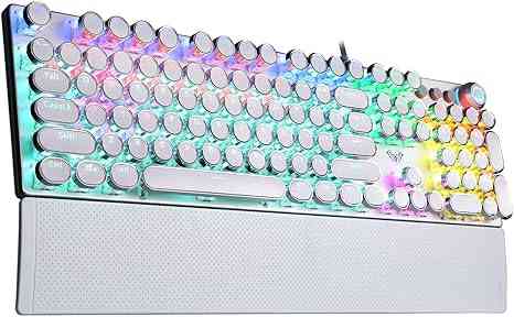 RGB mechanical gaming keyboard with round retro typewriter style keycaps and rainbow backlit